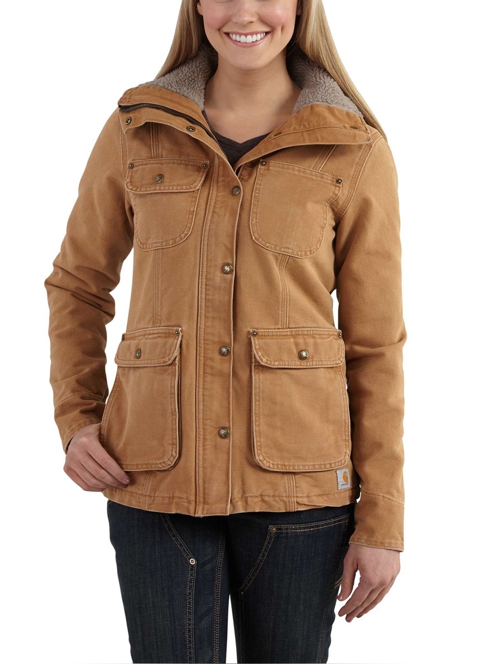 Carhartt Women's Weathered Duck Wesley Coat in brown canvas